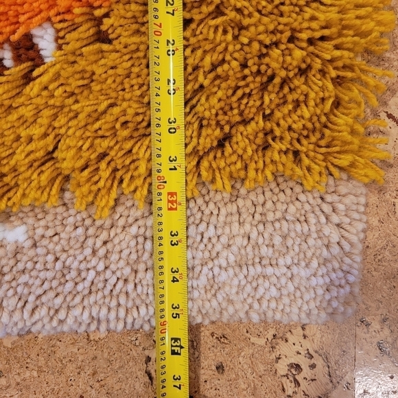 Mid Century Shag Rug Wall Hanging Hook Loop Woven Autumn Birds Moon/Sun 36x24 - Picture 11 of 13